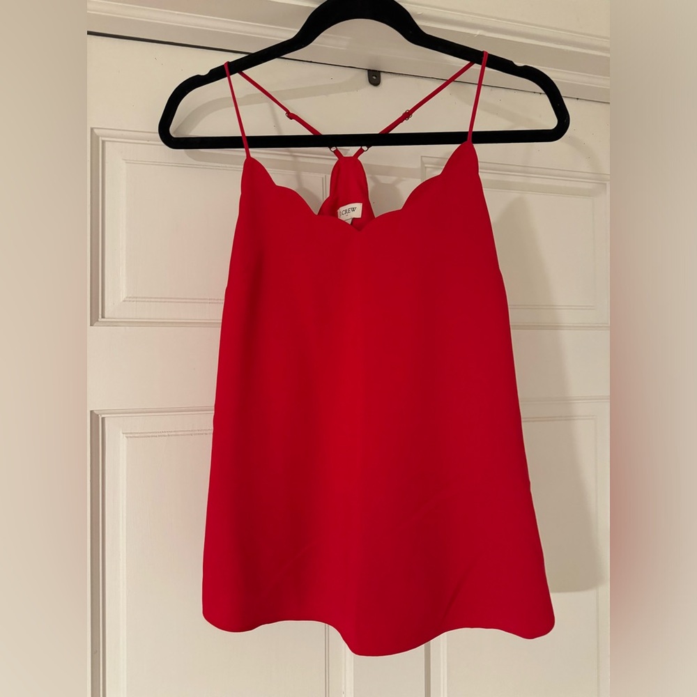 J Crew Factory Red Scalloped Top